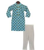 Funky Blue Print Kurta with Straight Pants