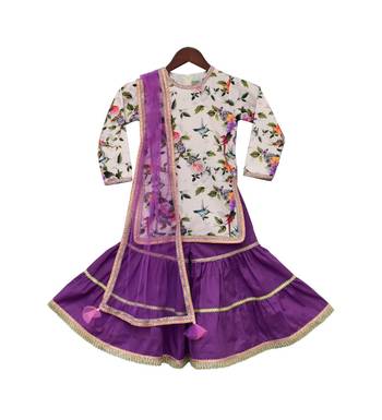 Purple Embroidered Lehenga with Floral Printed White Top 1