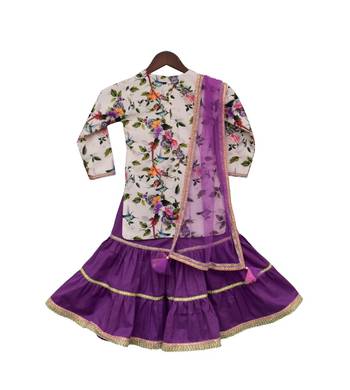 Purple Embroidered Lehenga with Floral Printed White Top 2