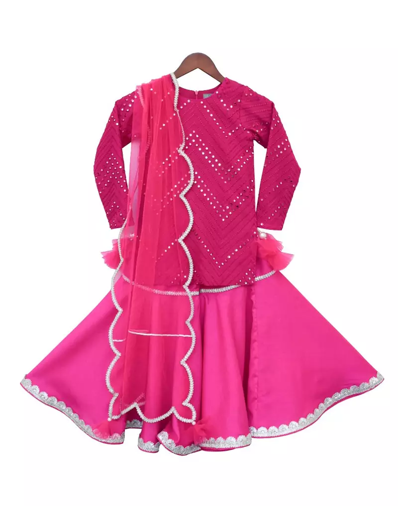 Pink Mirror work Kurti with Sharara