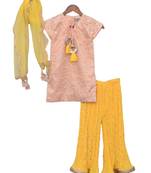 Peach Embroidery Kurti with Yellow Sharara