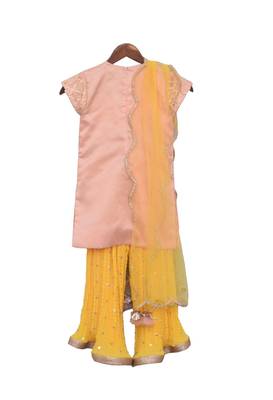 Peach Embroidery Kurti with Yellow Sharara 2