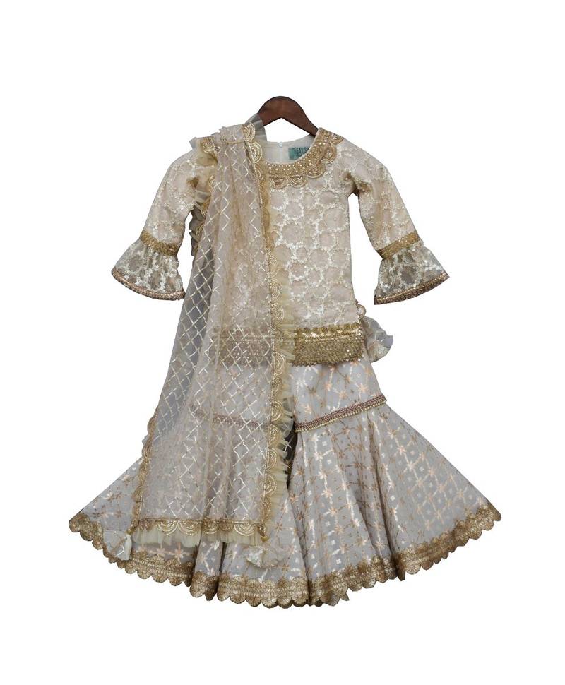 Offwhite Embroidery Kurti with Sharara