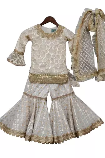 Offwhite Embroidery Kurti with Sharara