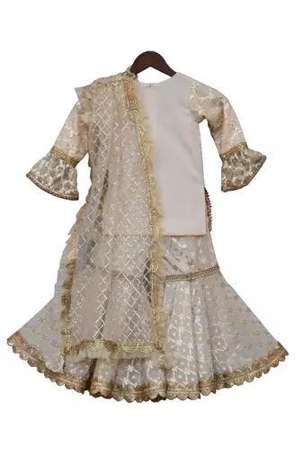 Offwhite Embroidery Kurti with Sharara