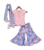 Pink And Blue Cotton Floral Printed Sharara 