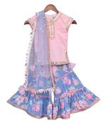 Pink And Blue Cotton Floral Printed Sharara 