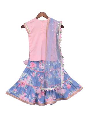 Pink And Blue Cotton Floral Printed Sharara  3