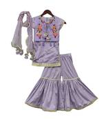 Purple Kurti with attached Phulkari Jacket & Sharara