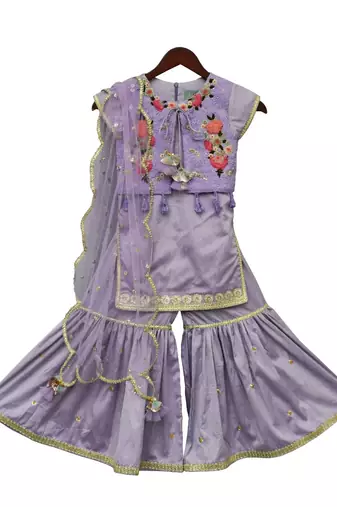 Purlpe Floral Embroidered Silk Sharara