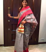 Calcutta Cotton Sari in Grey and Red