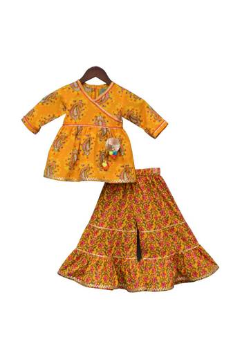 Yellow Printed Kurti Sharara