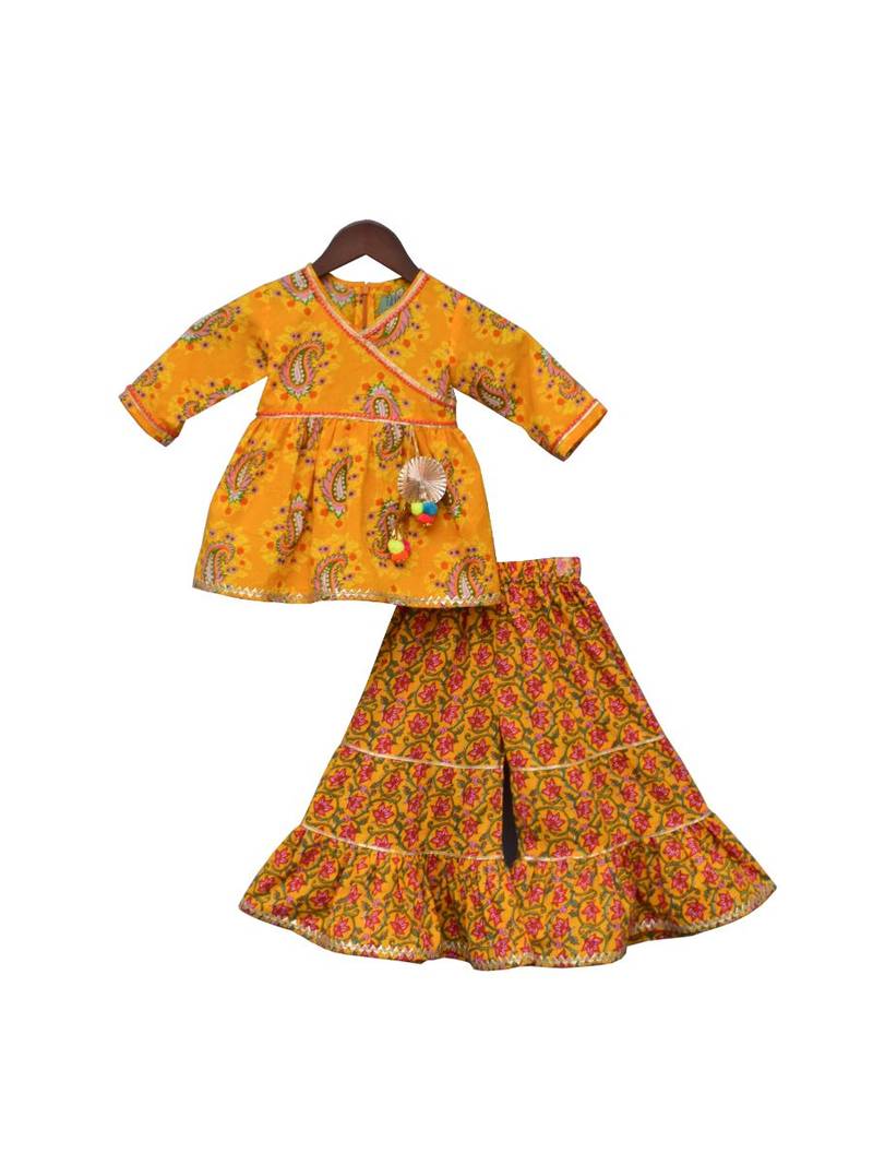 Yellow Printed Kurti Sharara