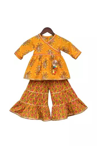 Yellow Printed Kurti Sharara