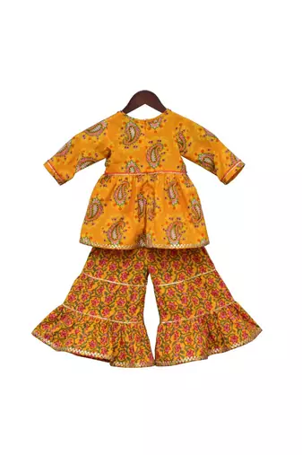 Yellow Printed Kurti Sharara