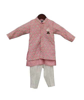 Pink Embroidered Santoon Kurta Jacket Set 2