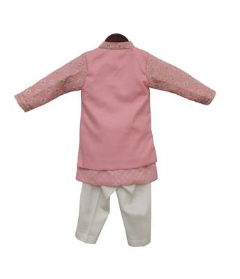 Pink Embroidered Santoon Kurta Jacket Set 3