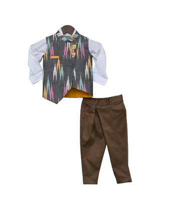 Ikkat Print Nehru Jacket with Pant & Shirt 1