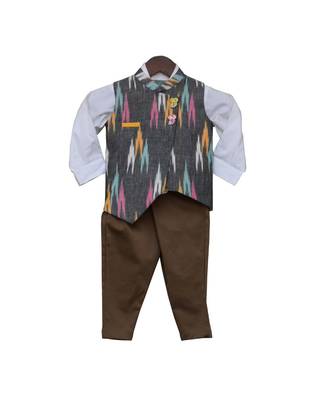 Ikkat Print Nehru Jacket with Pant & Shirt 2