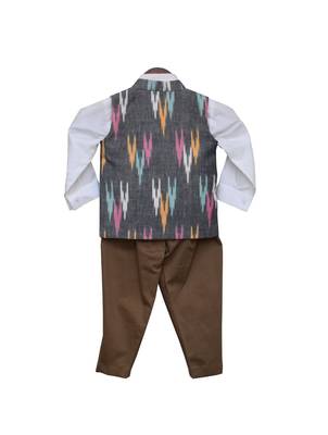 Ikkat Print Nehru Jacket with Pant & Shirt 3