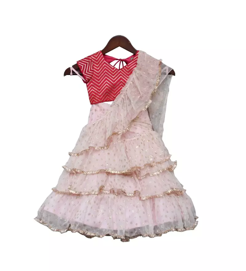 Hot Pink Embroidery Choli with Baby Pink Saree