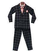 Black Check Coat Set with Peach Shirt