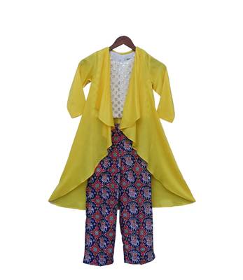 Yellow Long Shrug with Patola Printed Pant 1
