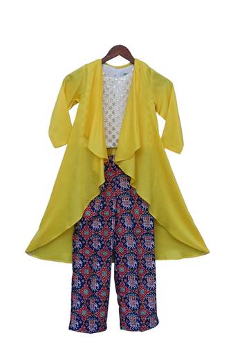 Yellow Long Shrug with Patola Printed Pant