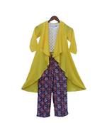 Yellow Long Shrug with Patola Printed Pant