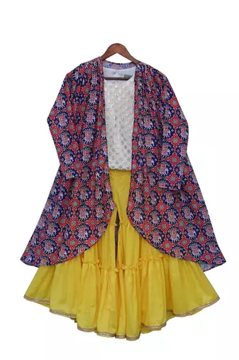 Patola Print Long Shrug with Sharara Set