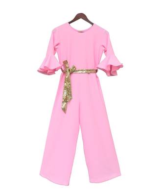Pink Plain Lycra JumpSuit with belt 1
