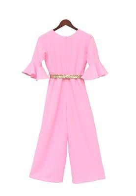 Pink Plain Lycra JumpSuit with belt 2