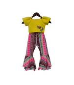 Yellow Lycra Crop Top With Printed Pant