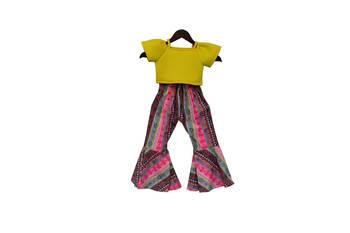 Yellow Lycra Crop Top With Printed Pant 2