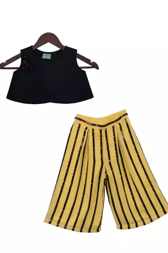 Black Lycra Top with Yellow Plazo