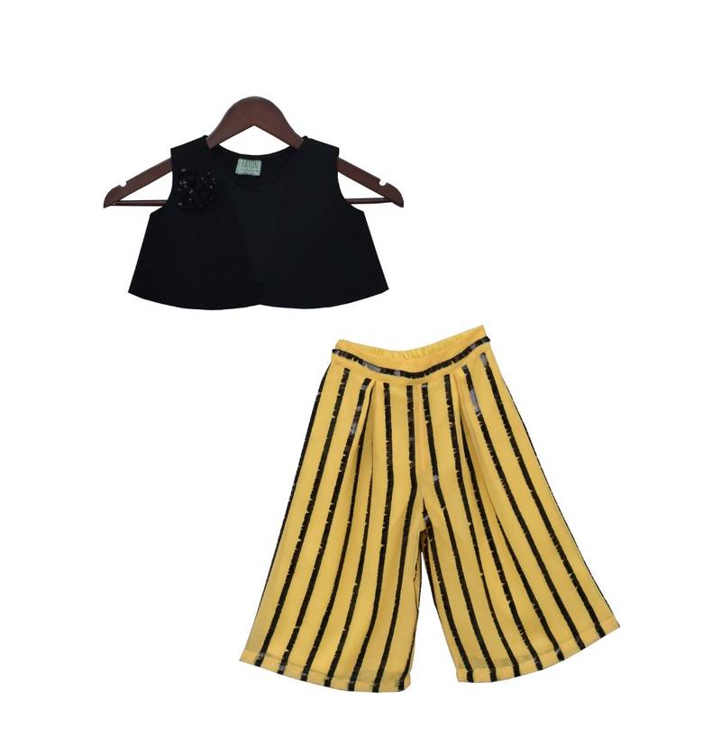 Black Lycra Top with Yellow Plazo