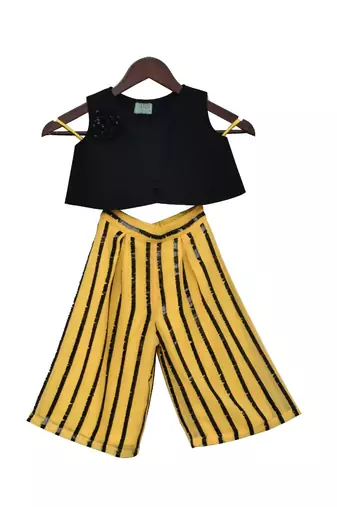 Black Lycra Top with Yellow Plazo