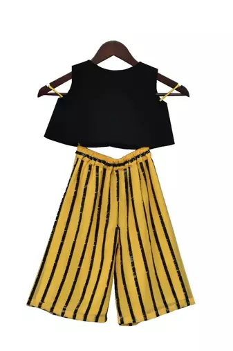 Black Lycra Top with Yellow Plazo