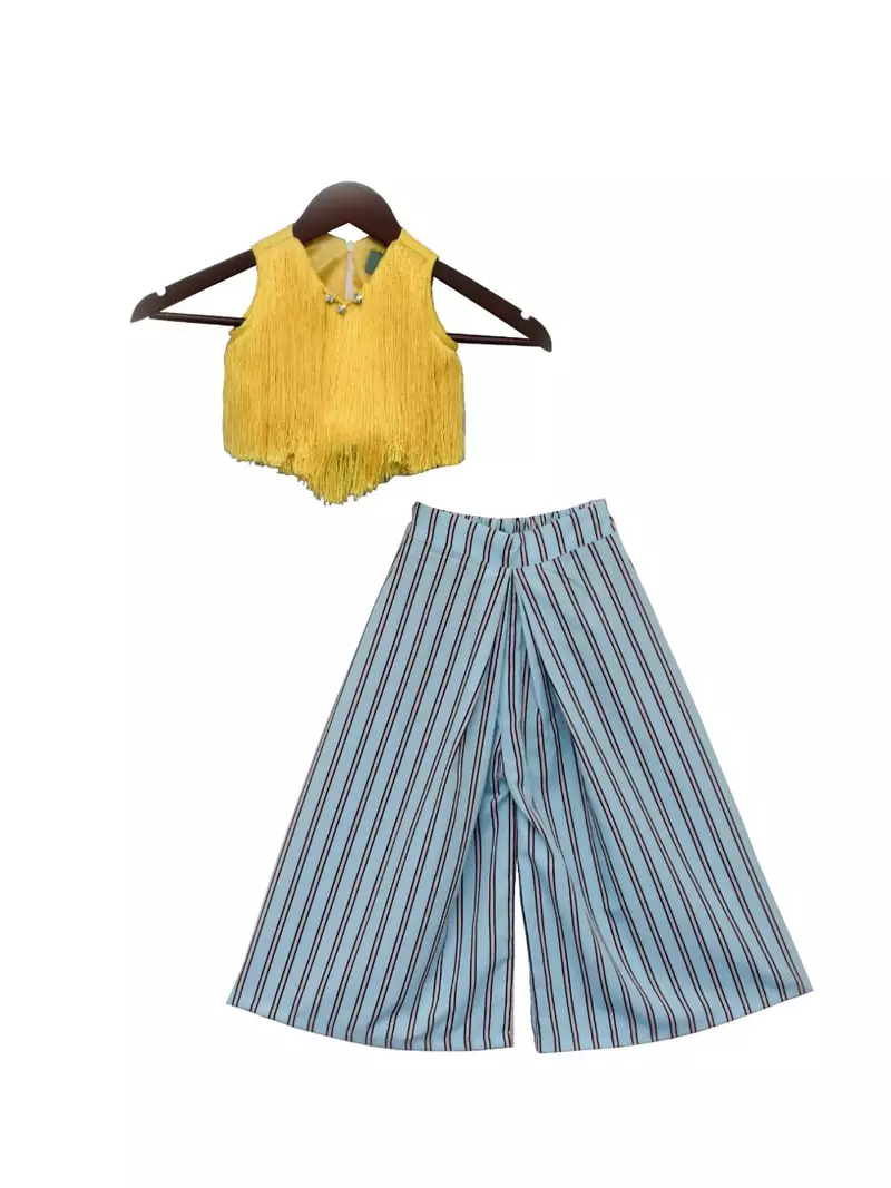 Yellow Fringe Top with Pleated Pant