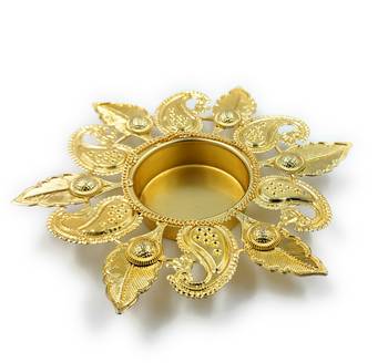 Gold LEAF DESIGN DESINGER CANDLE LIGHT HOLDER(SET OF 2) 3