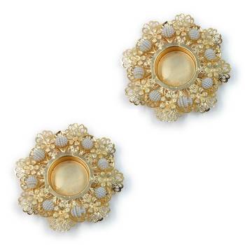 Gold DESIGNER FLOWER DIYA PACK OF 2 1