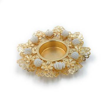 Gold DESIGNER FLOWER DIYA PACK OF 2 3