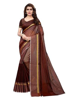 Brown woven cotton silk saree with blouse 1