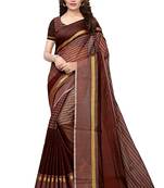 Brown woven cotton silk saree with blouse