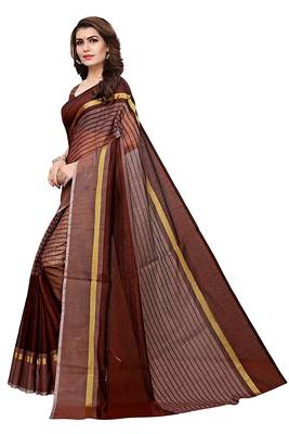 Brown woven cotton silk saree with blouse 3