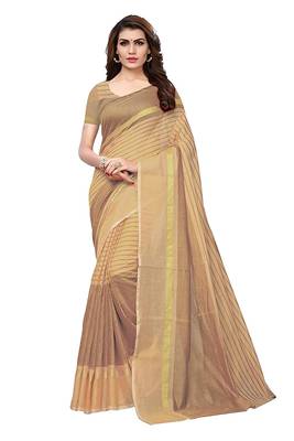 Chiku woven cotton silk saree with blouse 1