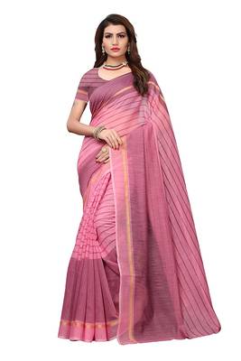 Light pink woven cotton silk saree with blouse 1