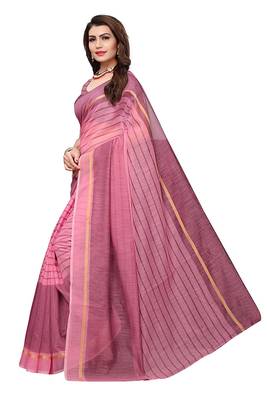 Light pink woven cotton silk saree with blouse 3