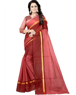 Maroon woven cotton silk saree with blouse 1