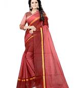 Maroon woven cotton silk saree with blouse